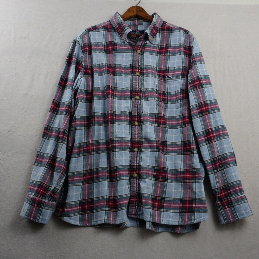Vineyard Vines Flannel Shirt XL Plaid Button Down Madras Grunge Whale Logo